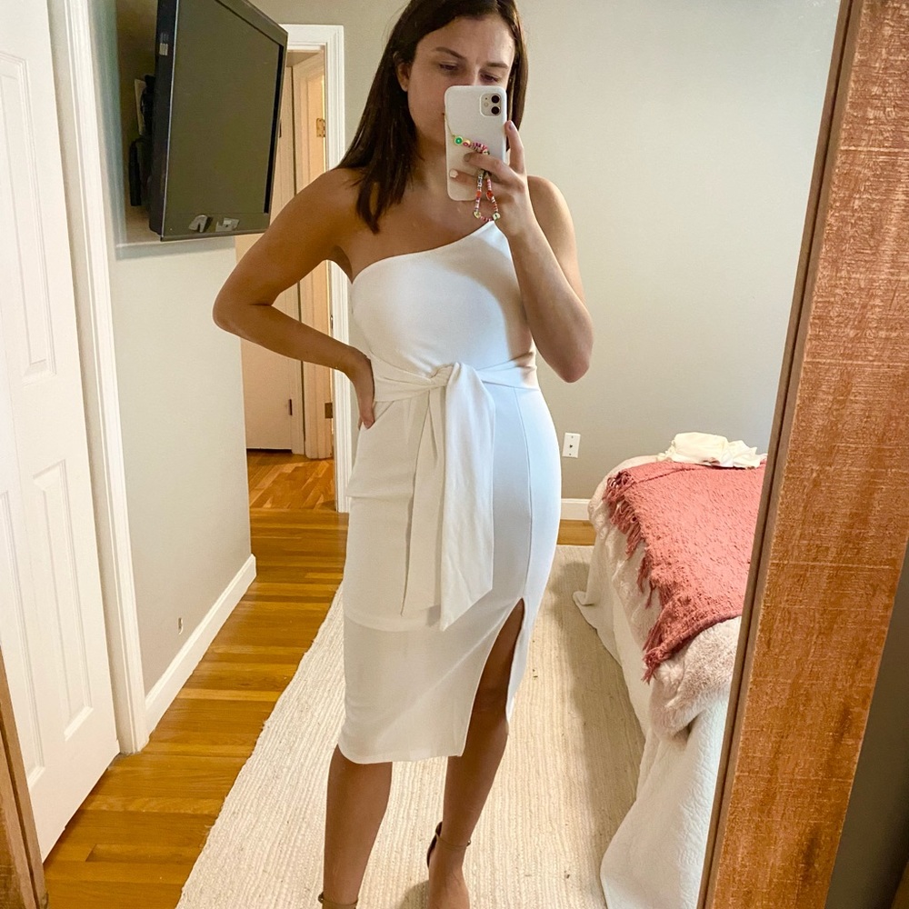 White front tie midi dress - perfect for brides!